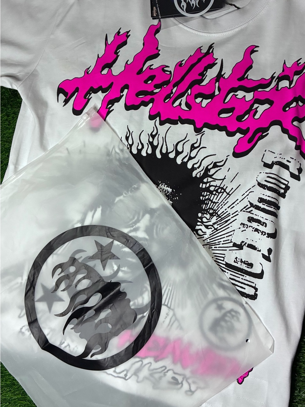 & Other Stories White T‑Shirt with Hot Pink and Black Graphic